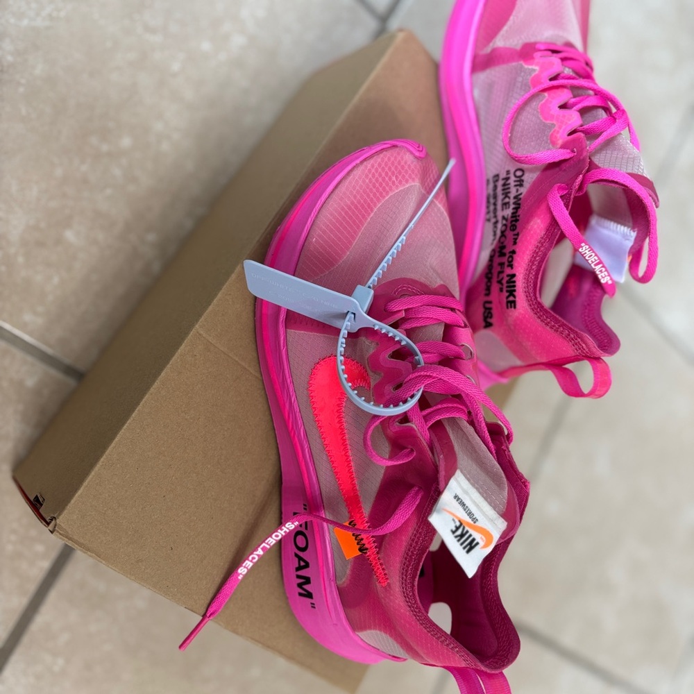 Nike x Off-White Zoom Fly SP "Tulip Pink" (mens 7.5, women’s 9) Limited Edition - Picture 4 of 7